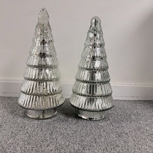Silver glass trees.  Set of 2.  Tallest is 13.5 inches.